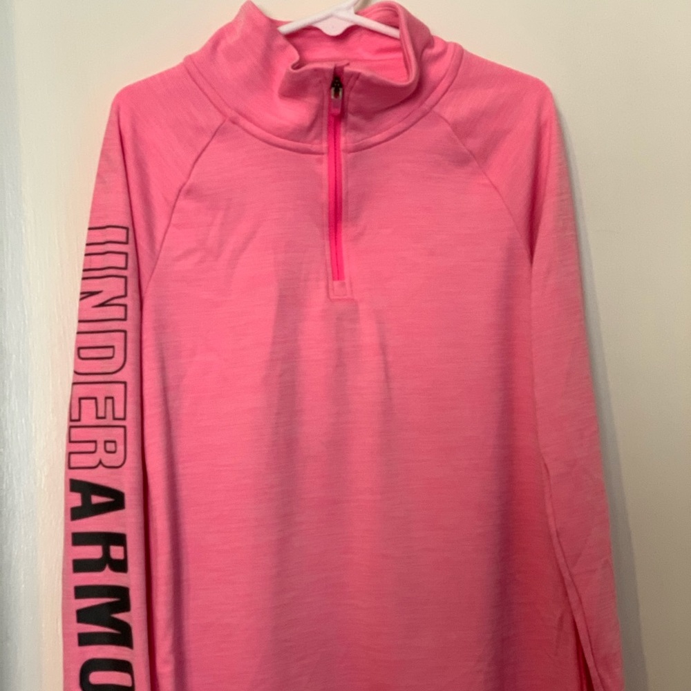 Light pink long sleeve youth UA Tech Zip.